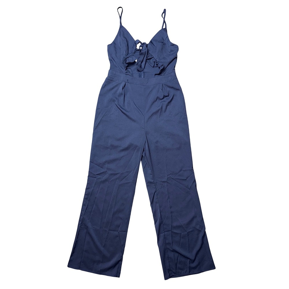 Available by Angela Fashion Navy Blue Tie Front Wide Leg Jumpsuit Medium J38750W